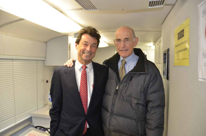 Dr. Robert Shapiro (left) and Dr. Alfred Wolfsohn (right) on board the AmeriCares mobile clinic. The two will be co-directors of the new AmeriCares Free Clinic of Stamford. 