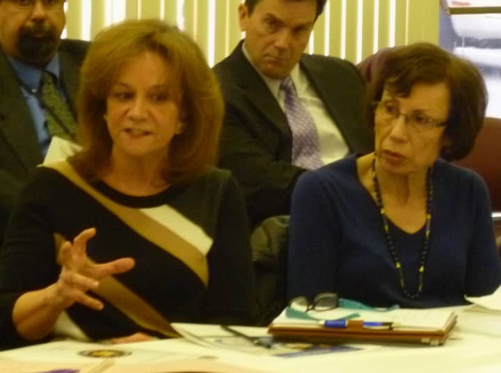 Laurie Dean (left), coordinator for Croton Community Coalition, talks while Nan Miller, coordinator for Mount Kisco Partners in Prevention, looks on.