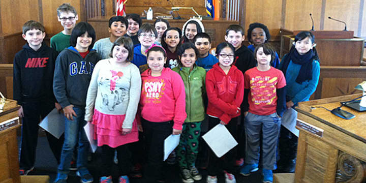 The Parsons Elementary School students at the Board of Legislators.
