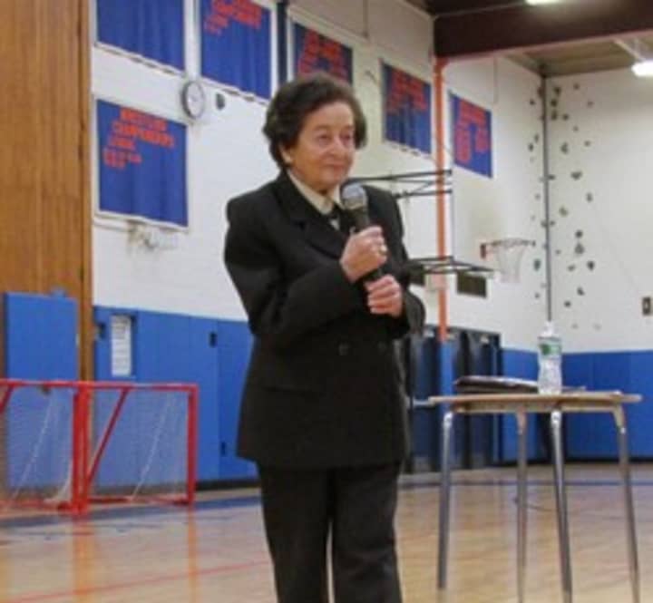 Holocaust survivor Judith Altmann spoke to students at Horace Greeley High School.