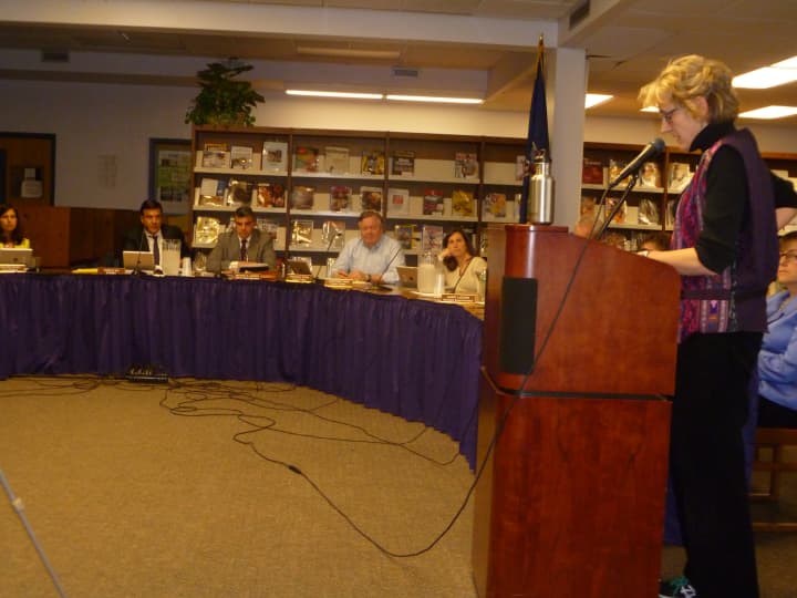 Claire Aldrich speaks during the Katonah-Lewisboro Board of Education meeting Thursday night. 