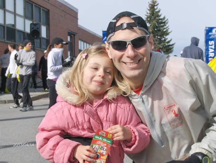 Hartsdale&#x27;s Brian Wilantowicz and his daugther after the 2013 Boston Marathon. He completed this year&#x27;s in 3:08.01.