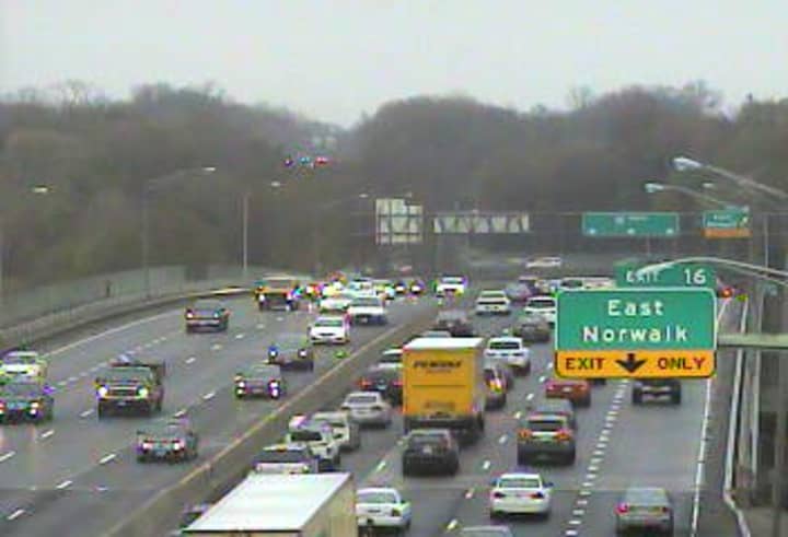 Traffic is congested on I-95 northbound at Route 7 in Norwalk on Tuesday afternoon. 
