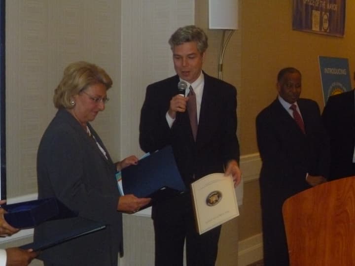 White Plains Mayor Thomas Roach presents Hon. Jo Ann Friia with a proclamation. 