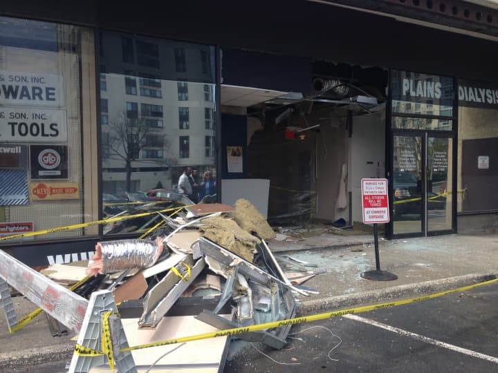 The White Plains Dialysis Center in the White Plains Mall is closed after a car crashed through its storefront. 