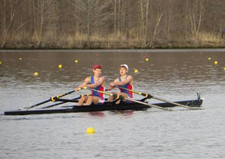 Pound Ridge&#x27;s Liam McDonough, right, won the varsity double in Mercer, N.J. for Norwalk River Rowing.