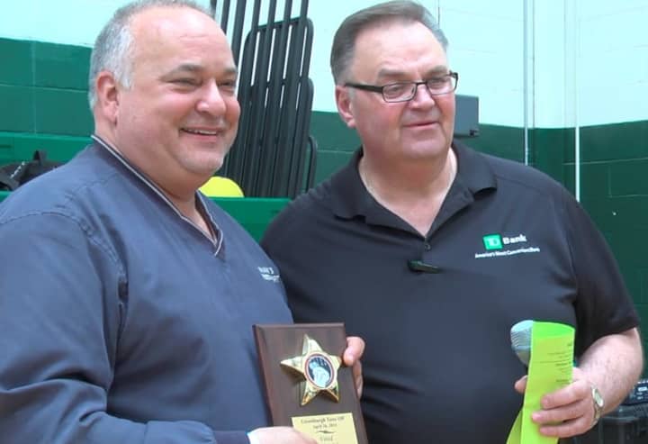 Frank Confalone of Frank&#x27;s Food Court, left, with TD Bank presenter won for Best Chili.