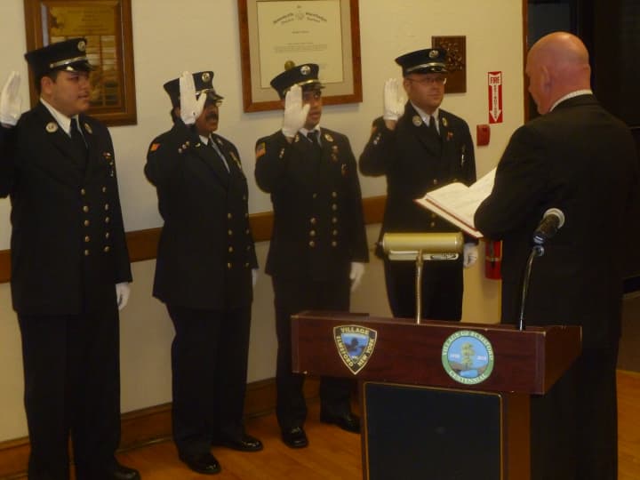 Elmsford Village Administrator Michael Mills administered the oath to Elmsford Fire Deparment officers and EMS officers.