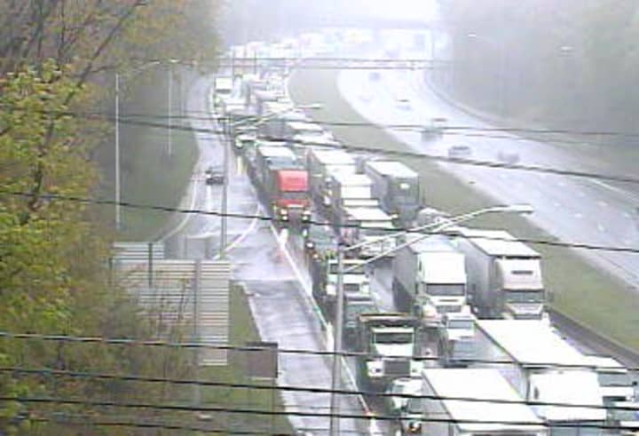 Traffic is parked along I-95 southbound in Norwalk. 