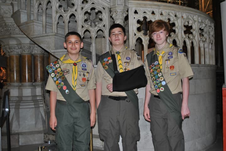 From left, Vincent Ribeiro Life Scout; Eric Quarato, 1st Class Scout; and Christian Pitaccio, Life Scout.