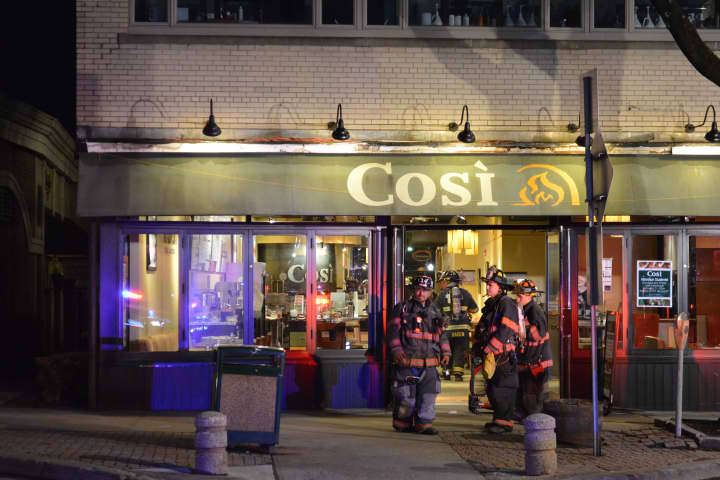 Mount Kisco firefighters respond to a smoke scene at Cosi.