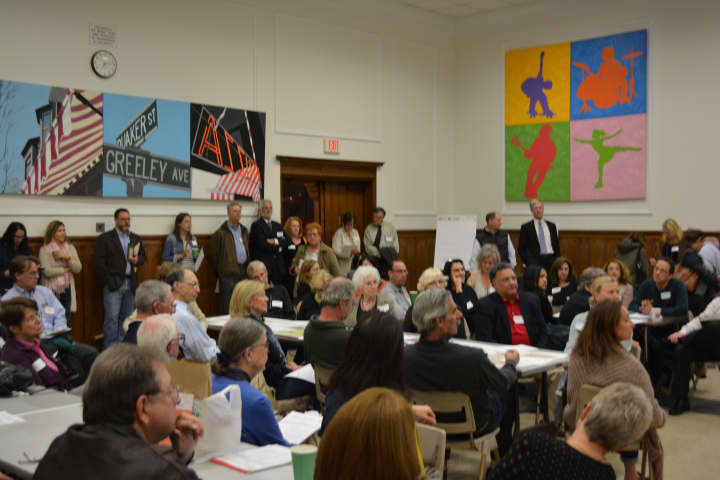 Attendees gather for New Castle&#x27;s first master plan update session, held at Robert E. Bell Middle School in Chappaqua.