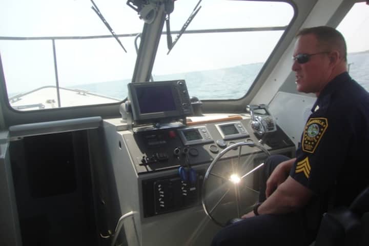 Sgt. Peter LaPak of the Norwalk Police Marine Unit patrols Norwalk Harbor.