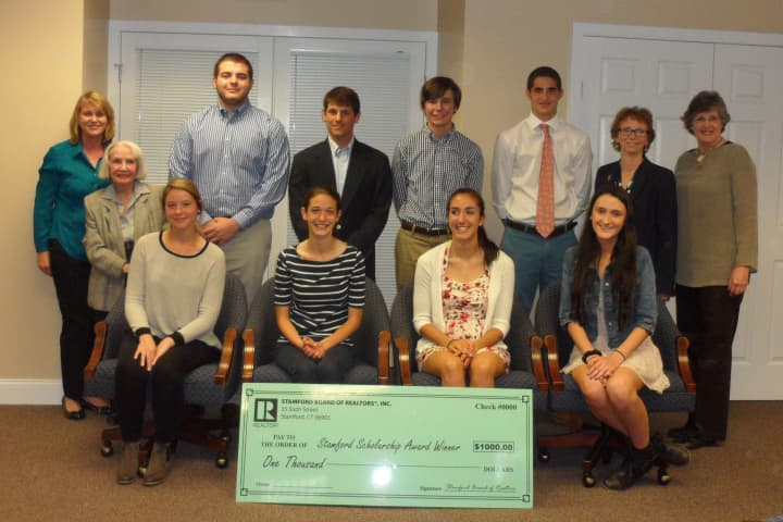 The Stamford Board of Realtors awarded $1,000 scholarships to eight seniors at Stamford schools at a reception last week. See story for IDs. 