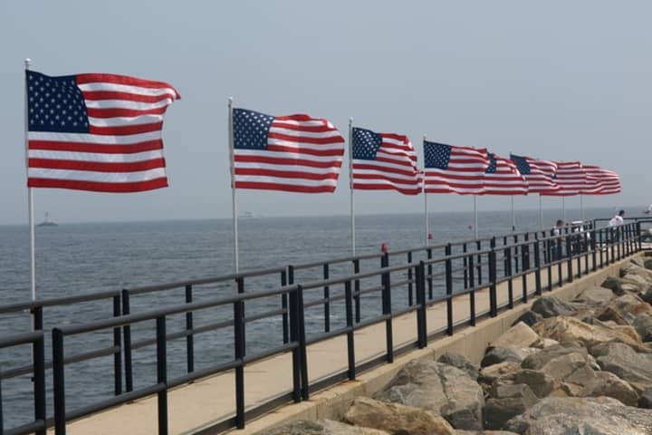 Fairfield is in the Memorial Day spirit, with flags lining the fishing pier on Jennings Beach in honor of the holiday.