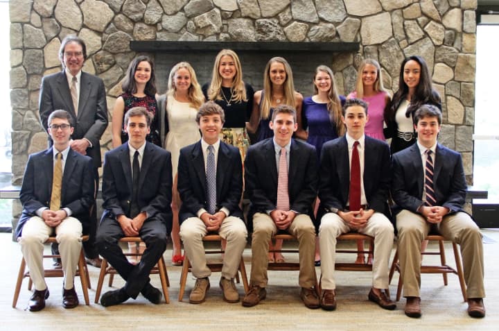 Pound Ridge&#x27;s Sebastian Bates (Seated first on left) was inducted into St. Luke&#x27;s Cum Laude Society recently. 