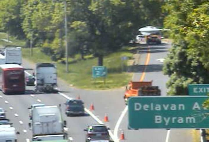 The I-95 south exit ramp for Delavan Avenue in Greenwich remains closed at 11 a.m. Tuesday. 