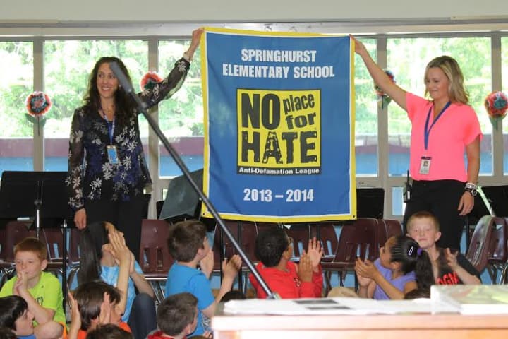 The &quot;No Place For Hate&quot; banner and award was presented to the Springhurst School in Dobbs Ferry on Thursday, May 29.