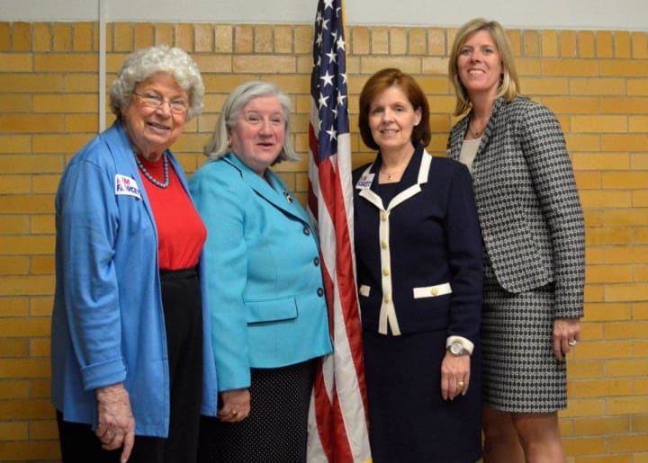 Kim Fawcett, right, celebrates her nomination with, from left, Martha Aasen, former chair of the Westport Democratic Town Committee; Susan Barrett, former Fairfield state representative; and Catherine Albin, of the Fairfield Board of Finance.
