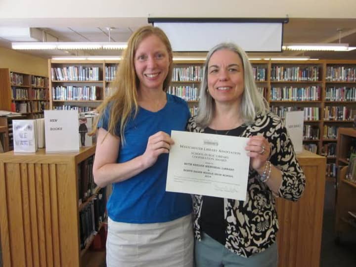 From left: Cynthia Sandler, the librarian of the North Salem MS/HS Library and Cathleen Sulli, assistant library director and children&#x27;s librarian.
