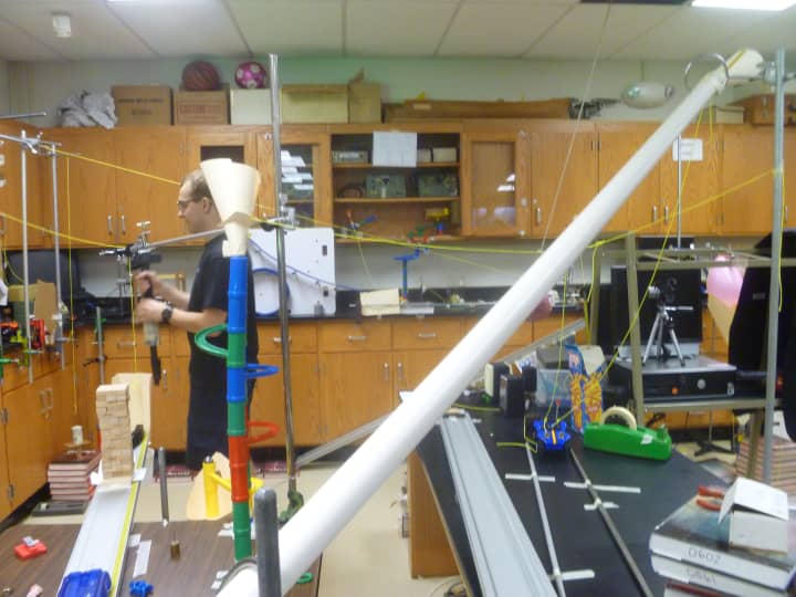 A Rube Goldberg machine built at Yorktown High School.