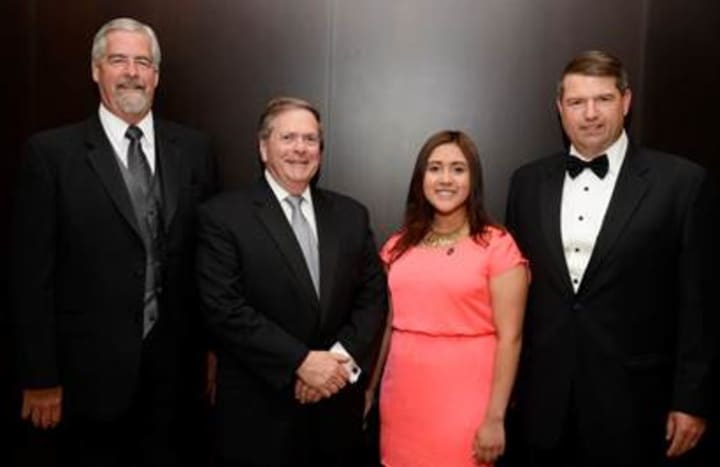 Brian Skanes, executive director, Boys &amp; Girls Club of Northern Westchester, 2014 Humanitarian Award recipient Stuart Marwell, 2014 Youth of the Year Cristy Lopez-Duarte, and R. Todd Rockefeller,Boys &amp; Girls Club of Northern Westchester board preside