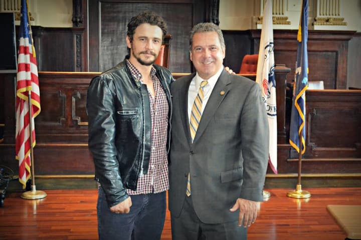Yonkers Mayor gets a photo op with actor James Franco. 