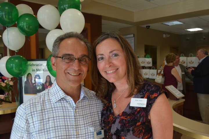 George Arco and Kim Arco pose for a photo at the 10th anniversary celebration for Tompkins Mahopac Bank&#x27;s Mount Kisco branch.