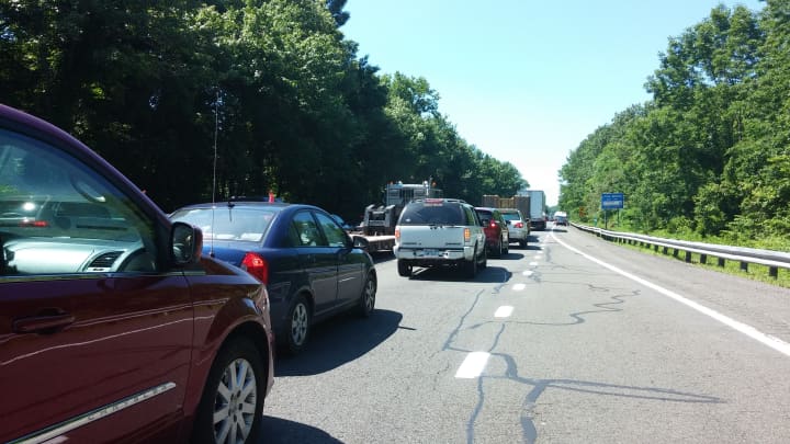 Heavy traffic on southbound I-684 as a result of road construction