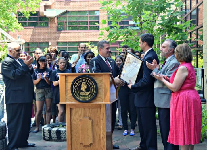 Mayor Mike Spano names Lincoln High School as the city&#x27;s School of the Month for June. 