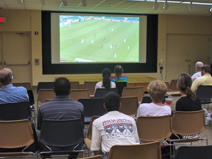 Anxious viewers at the Westport Library as the United States played against Germany in their final group game of the 2014 World Cup