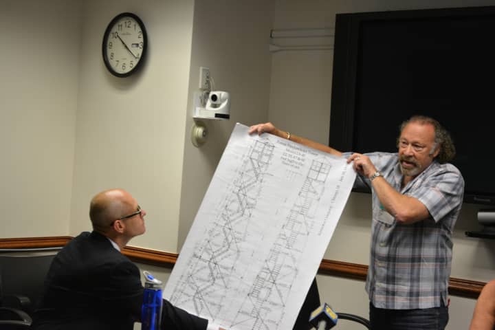 Tom Cohn, right, presents a schematic at a Westchester County Board of Legislators&#x27; committee meeting.