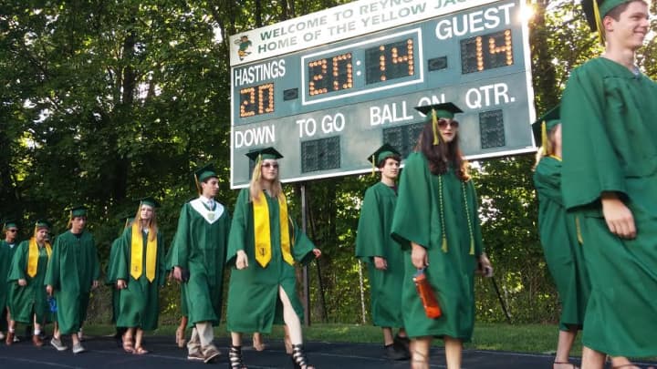 The Class of 2014 makes it&#x27;s final walk together to the Hastings High School commencement Thursday, June 26.