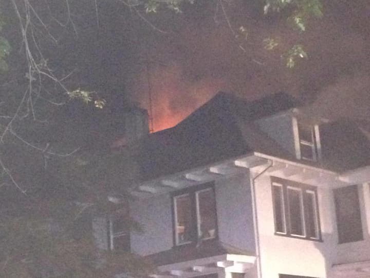 The fire at 80 Brookdale Avenue in New Rochelle on Sunday night.