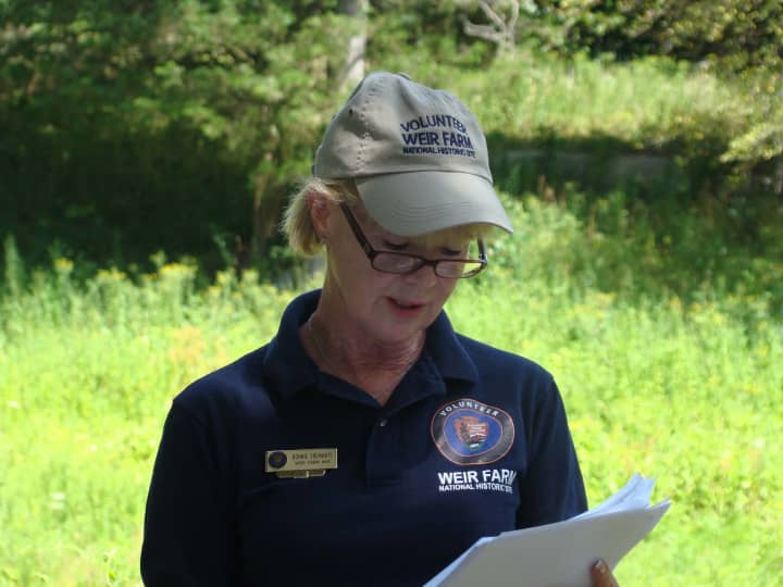 Volunteer Bonnie Tremante reads from Julian Alden Weir and Anna Baker&#x27;s love letters. Tremante will host a Nature of Love walk at Weir Farm on Saturday, July 19. 