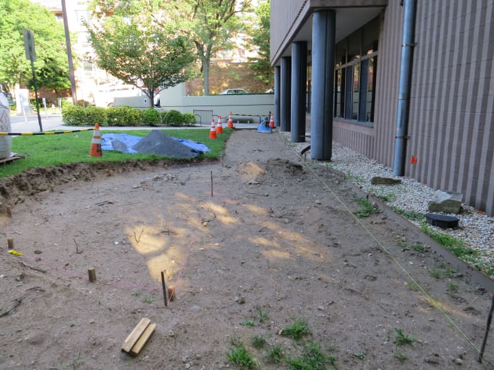 The future home of the reading garden in front of the Tuckahoe Public Library.