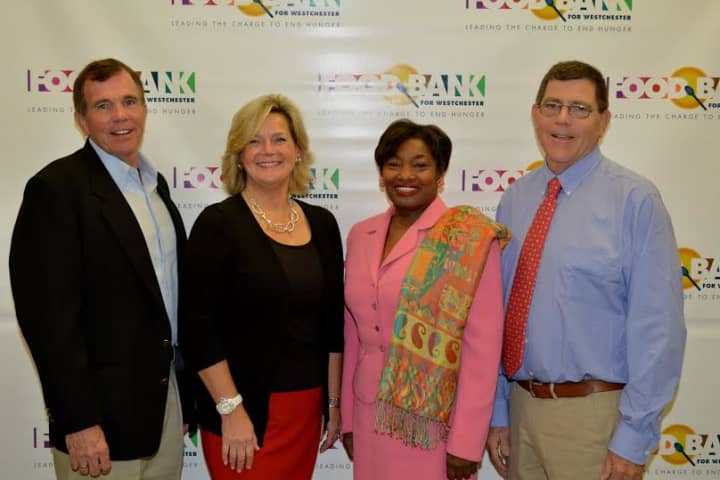 From the left, co-chair Sean Murphy; Ellen Lynch, executive director, Food Bank for Westchester; Democratic Sen. Andrea Stewart-Cousins and co-chair Christopher Murphy. 
 