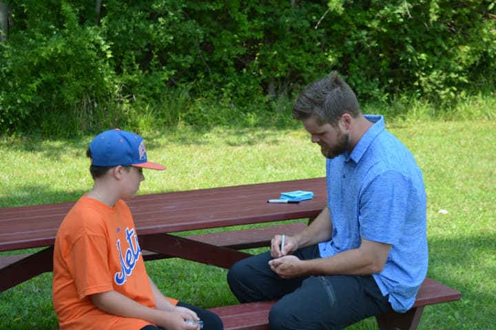 Lucas Duda at an autograph signing at Summer Trails Day Camp in Somers.