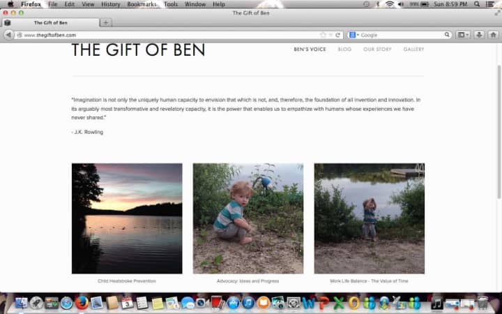A screenshot of the homepage of The Gift of Ben.com.
