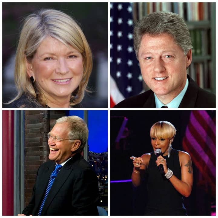 Clockwise: Martha Stewart, Bill Clinton, David Letterman and Mary J. Blige