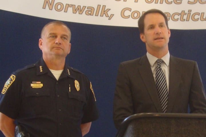 Norwalk Police Chief Thomas Kulhawik and U.S. Rep. Jim Himes