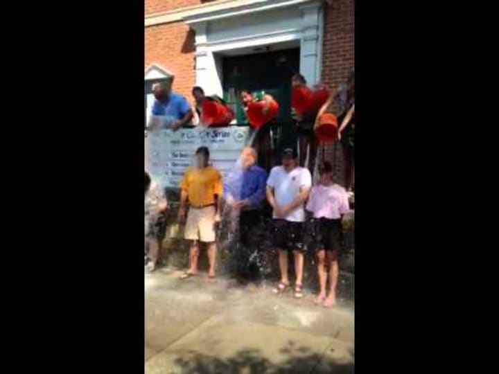 Greenburgh employees and residents will take the Ice Bucket Challenge, like this group in Pelham, to raise funds to battle ALS.