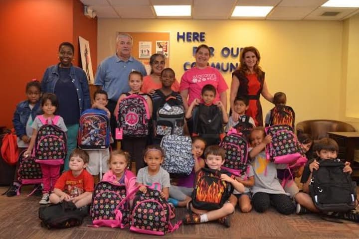 Children in day-care programs at the White Plains branch of the YMCA of Central and Northern Westchester were recipients of backpacks made by other local children in last weeks Macaroni Kid&#x27;s Build A Backpack Drive.