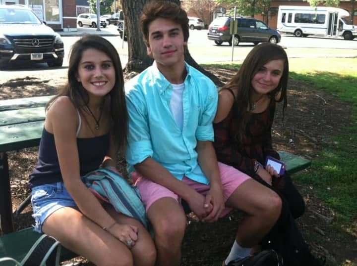Lisa Maxwell, Brandon Delcristo and Sara Fogarty relax after their first day at Greenwich High as sophomores.