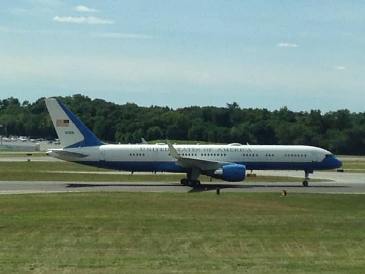 Air Force One after landing at Westchester County Airport just before 2 p.m. Friday.