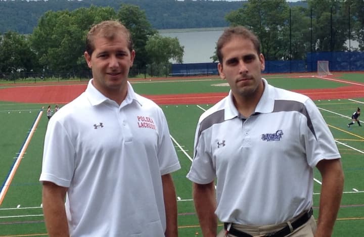 Irvington High School varsity boys lacrosse coach Drew Werney and Mercy College coach Jordan Levine.