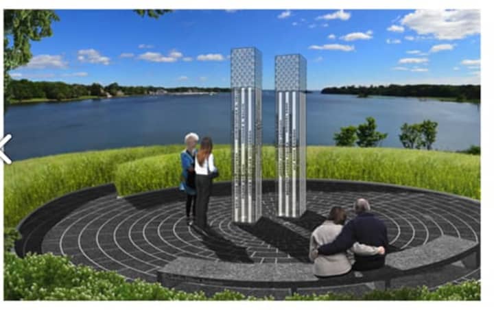 An artist&#x27;s rendition of the planned Greenwich September 11th Memorial that is planned for Cos Cob Park. Organizers hope to raise the remaining $500,000 in order to have it built next year.