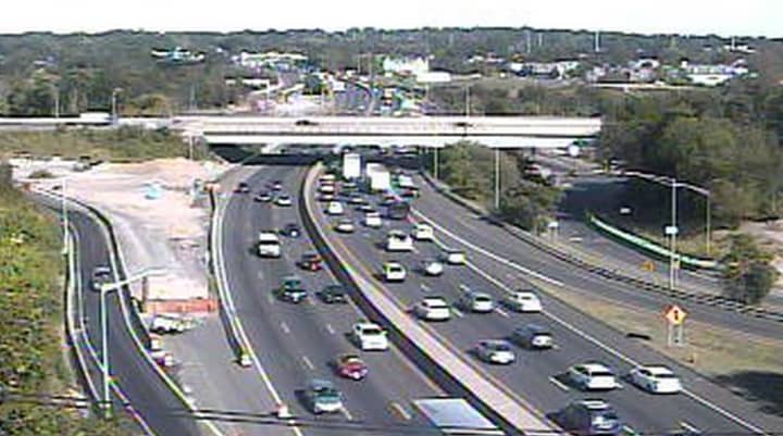 Traffic on the Northbound side of the I-95 (right) was congested in Fairfield County on Friday afternoon.