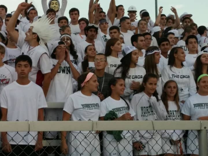 Yorktown&#x27;s &quot;CROP&quot; student section gets in the spirit of things Friday night.