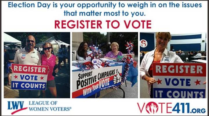 Register to vote at League of Women Voters&#x27; voter registration events. 